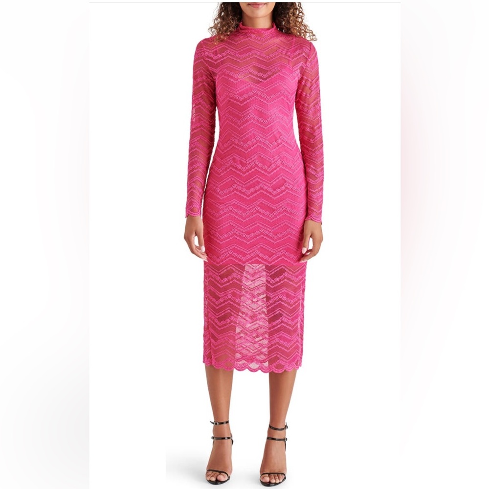 Pink Vivienne Long Sleeve Lace Midi Dress by Steve Madden, Size Small